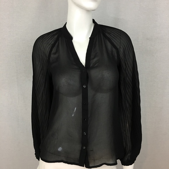 SOLD Sz Small Zara Sheer V-Neck Long Sleeve Blouse - Picture 7 of 8